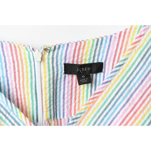 J.CREW V-Neck Rainbow Striped Seersucker Peplum Top Blouse Size 6 NEW - Picture 2 of 13